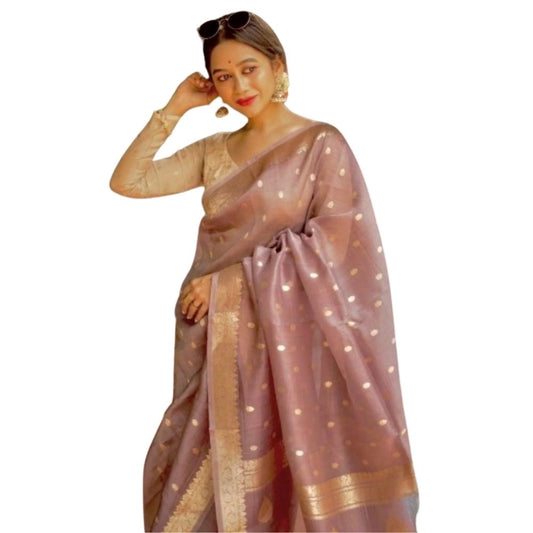 Rose Gold Cotton Printed Saree