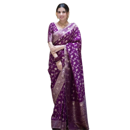 Purple Silk Printed Saree