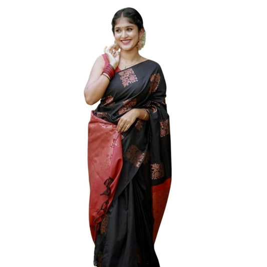 Black & Red Silk Printed Saree