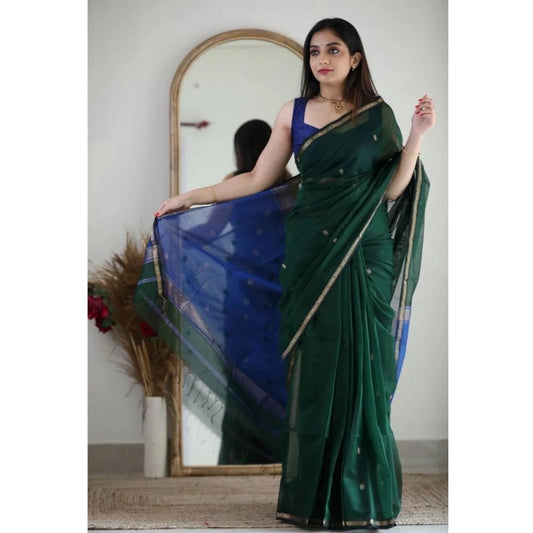 Green Cotton Printed Saree