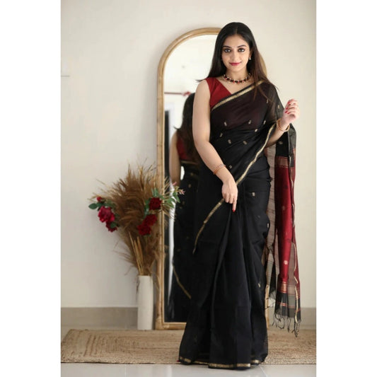 Black Cotton Printed Saree