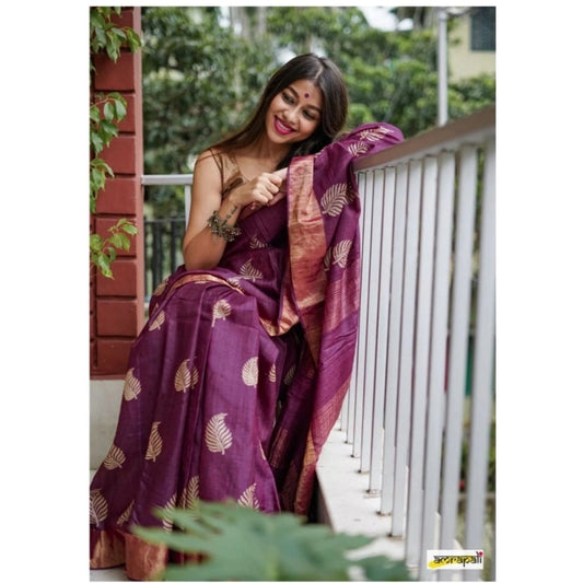 Purple Silk Printed Saree