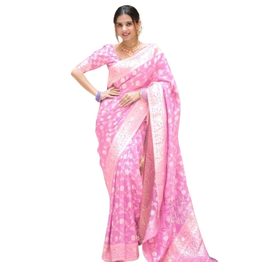 Pink Silk Printed Saree