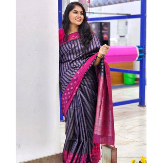 Navy Blue Silk Printed Saree