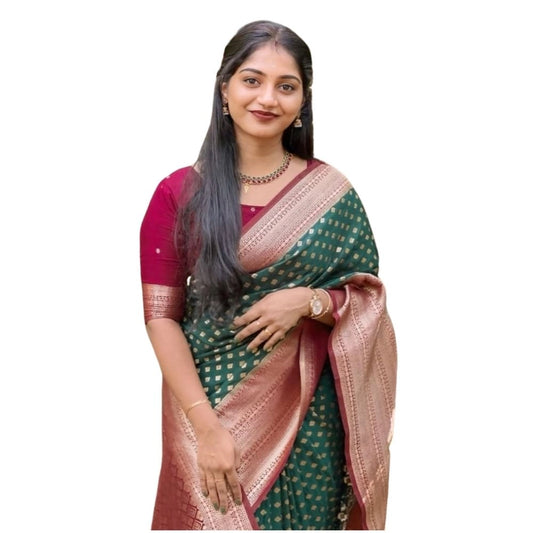 Green & Red Silk Printed Saree