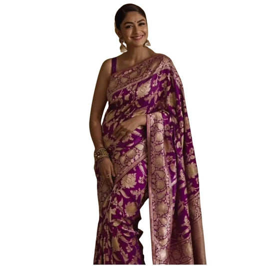 Purple Silk Printed Saree