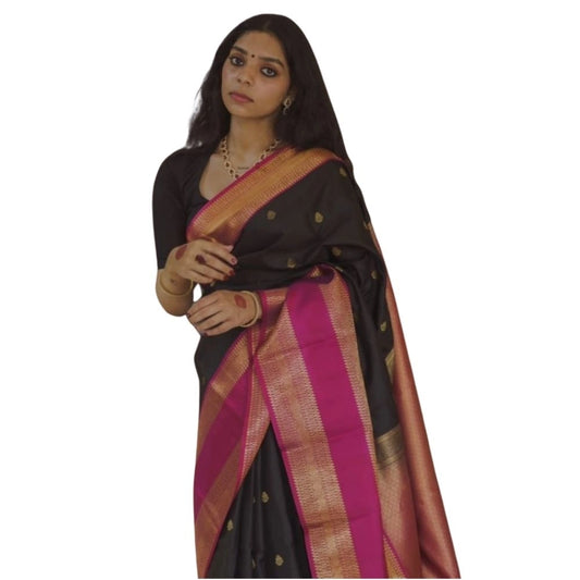 Black-Pink Silk Printed Saree