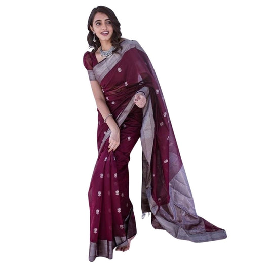 Maroon Cotton Printed Saree