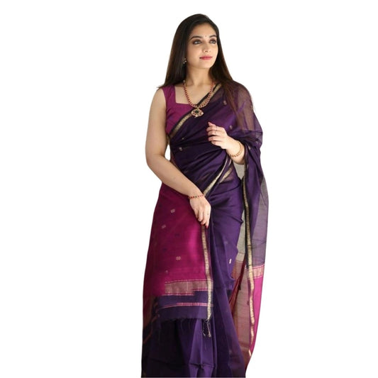 Navy Blue Cotton Printed Saree