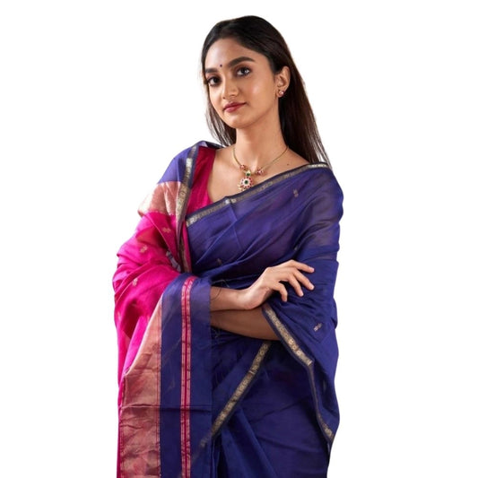 Blue Cotton Printed Saree