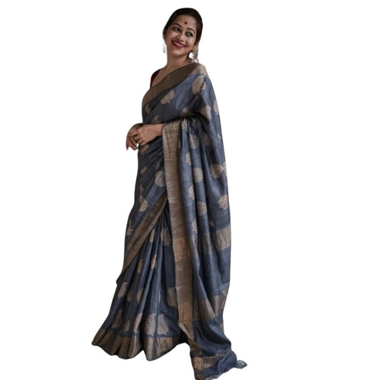 Grey Silk Printed Saree