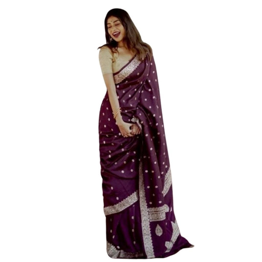 Purple Cotton Printed Saree