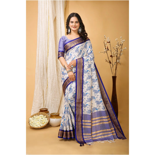 Purple Cotton Silk Printed Saree
