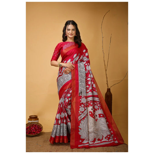 Pink Handloom Cotton Kalamkari Saree