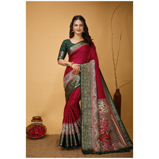 Maroon & Green Dola Cotton Kalamkari Saree