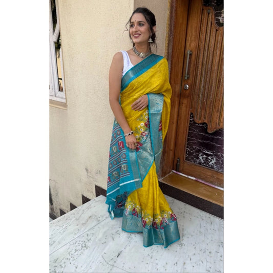 Mustard Kalamkari Cotton Saree