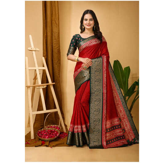 Red Dola Cotton Kalamkari Saree