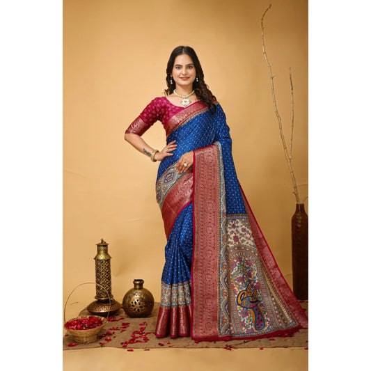 Blue & Maroon Dola Cotton Kalamkari Saree