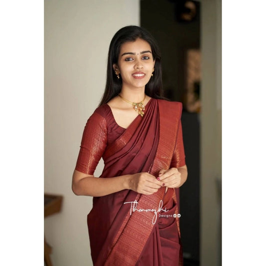 Maroon Lichi Silk Saree