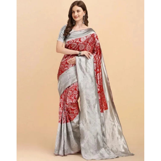 Red Lichi Silk Saree