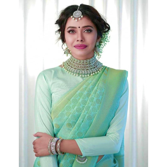 Light Green Lichi Silk Printed Saree