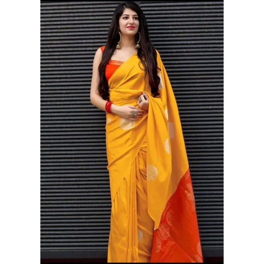 Yellow Lichi Silk Printed Saree