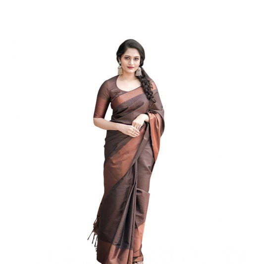 Brown Lichi Silk Saree