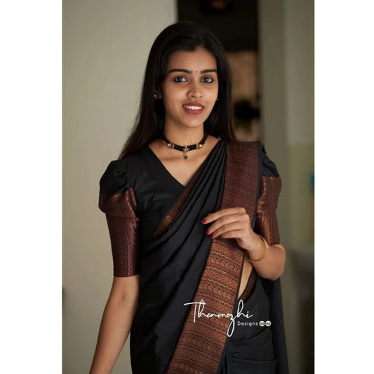 Black Lichi Silk Saree