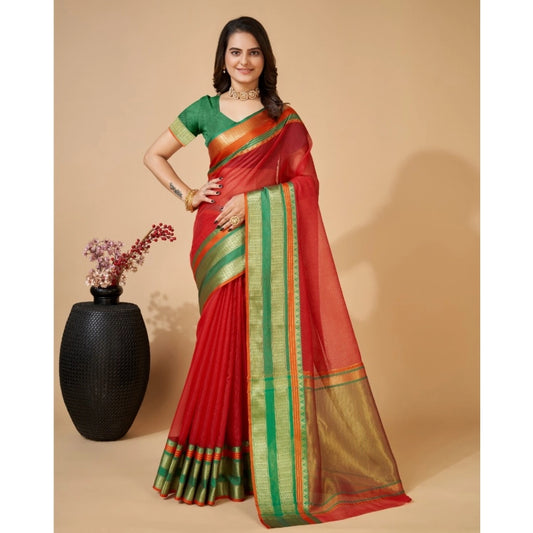 Red Woven Cotton Saree