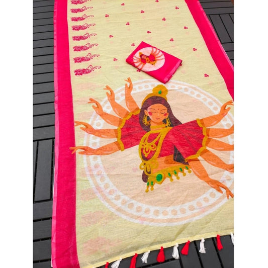 White Linen Digital Print Saree