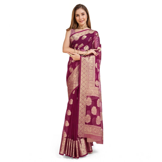 Wine Organza Silk Saree