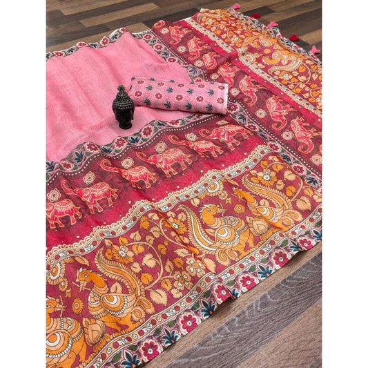 Pink Linen Digital Saree