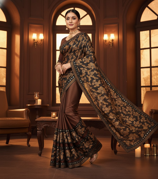 Coffee Lycra Blend Saree