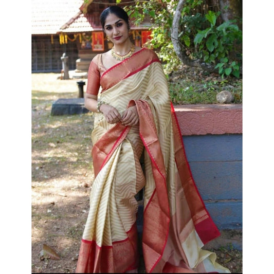 Beige Litchi Silk Saree