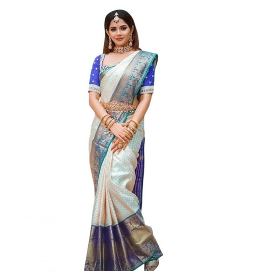 Off-White Litchi Silk Saree