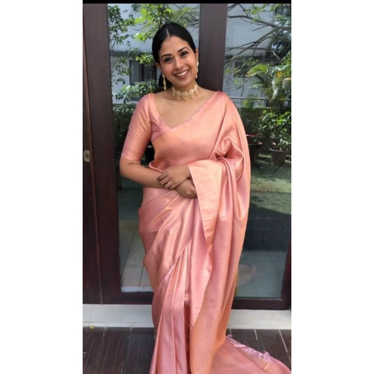 Peach Litchi Silk Saree
