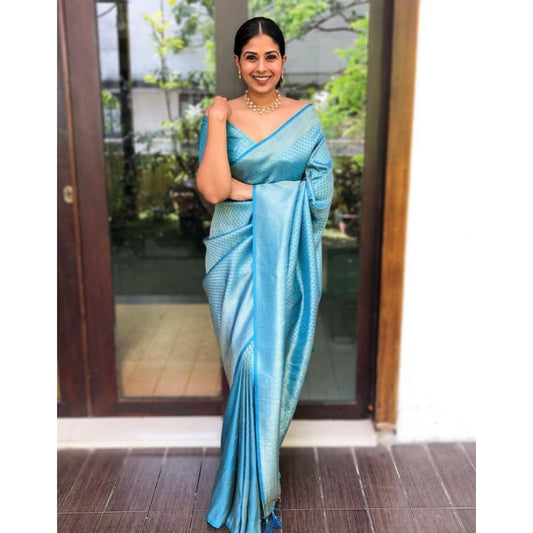 Sky Blue Litchi Silk Saree
