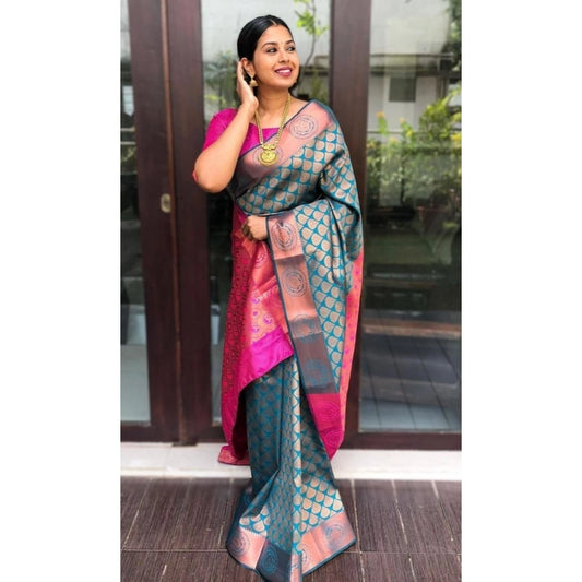 Blue Litchi Silk Saree