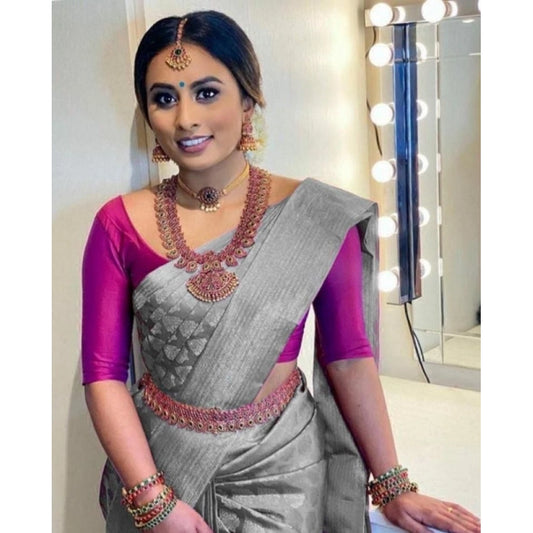 Grey Litchi Silk Saree