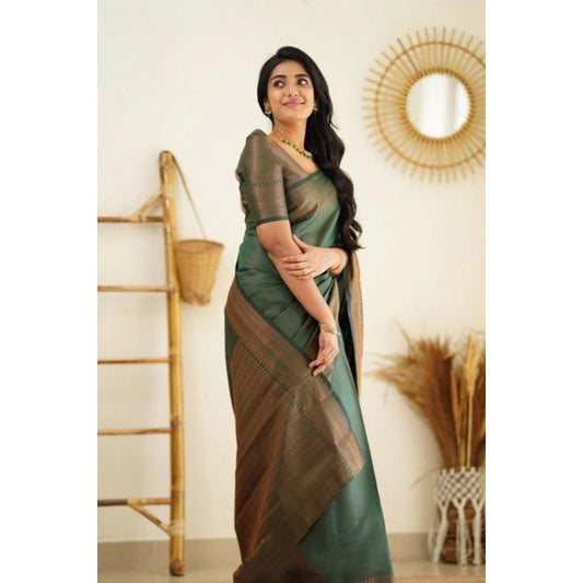 Olive Green Litchi Silk Saree
