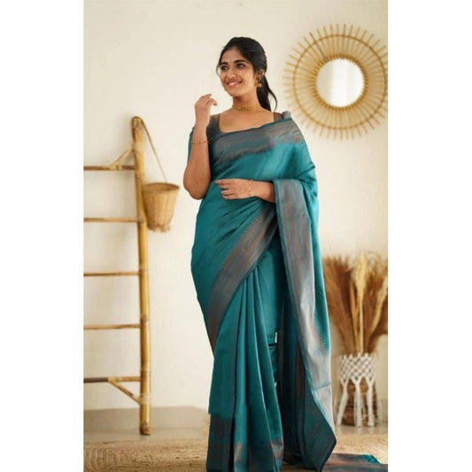 Rama Blue Litchi Silk Saree