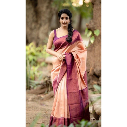 Beige Litchi Silk Saree