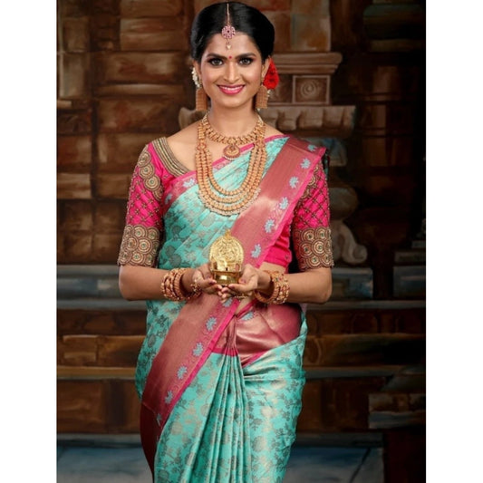 Turquoise Blue Litchi Silk Saree