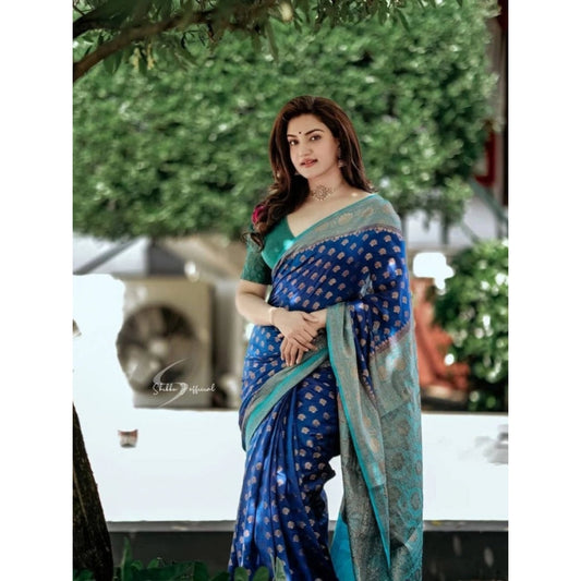 Navy Blue Litchi Silk Saree