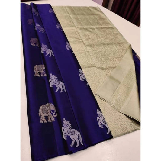 Navy White Silk Saree