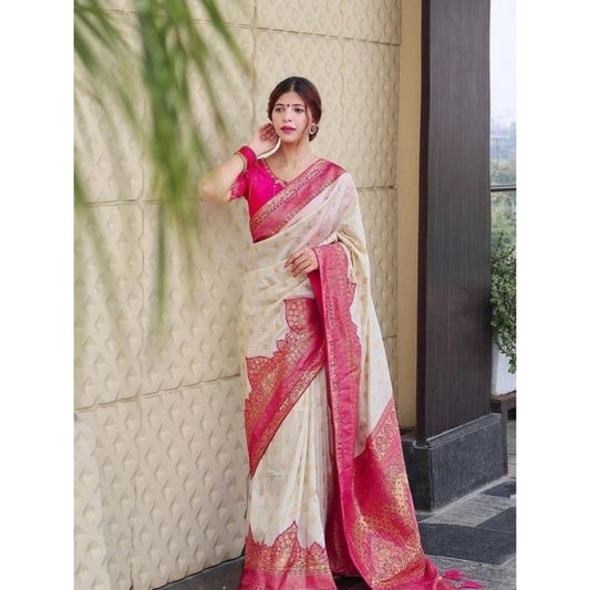 Half White Litchi Silk Saree
