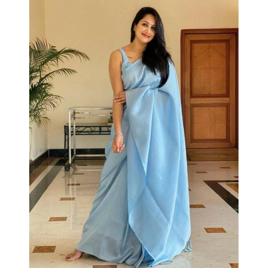 Light Blue Litchi Silk Saree