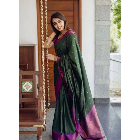 Dark Green Litchi Silk Saree