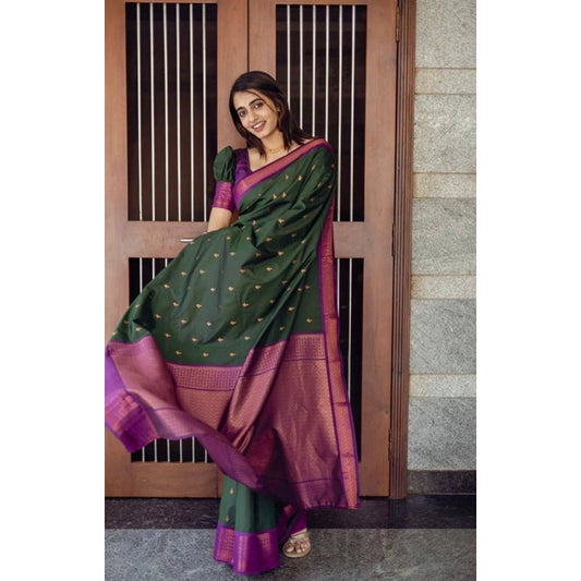 Dark Green Litchi Silk Saree