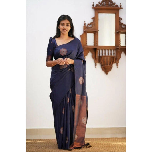 Dark Blue Litchi Silk Saree